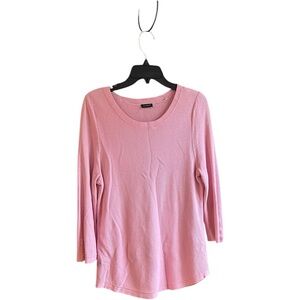 Talbots pink waffle knit tunic top with pink gold button accents on sleeves